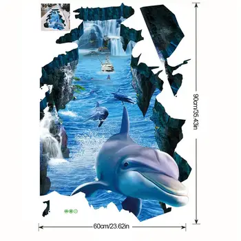 Naujas 3D sienų lipdukai delfinų skaldyti sienos Aquarium Ocean Sienų Lipdukai Vaikams Kambariai, Vonios kambarys, Virtuvė, Namų Dekoro Animacinių filmų