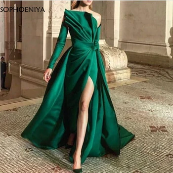 Naujas Atvykimas nuo peties Žalia vakaro suknelės ilgomis Rankovėmis Vakare chalatai abendkleider 2021 Chalatas de soiree abiye Oficialų suknelė
