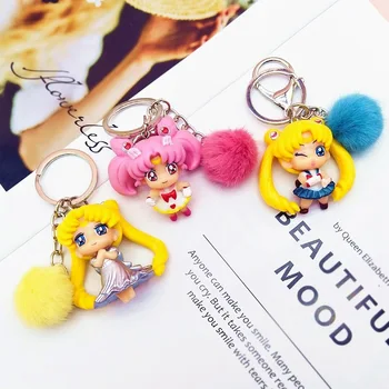 Naujas atvykimo Kawaii Sailor Moon Klavišą sagtis Automobilių Pakabukas pūkų kamuoliuką Pakabukas komiksų Dovana mergaitėms gimtadienio dovana, Kalėdų dovana