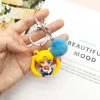 Naujas atvykimo Kawaii Sailor Moon Klavišą sagtis Automobilių Pakabukas pūkų kamuoliuką Pakabukas komiksų Dovana mergaitėms gimtadienio dovana, Kalėdų dovana