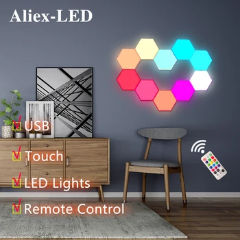 Naujas LED Akyti Šviesos Kvantinės Šešiakampe Šviesos Touch USB /remote Control 7 Spalvą Svetainės, Miegamojo Apdaila Sienos Lempos