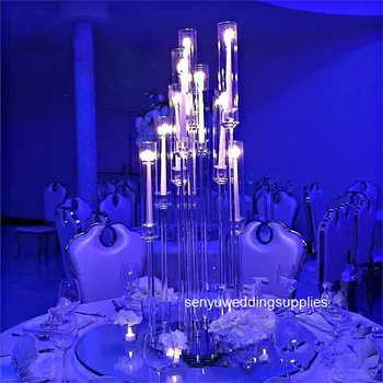 Naujas stilius crystal clear kristalų šviestuvai šviestuvai vestuvių centerpieces 8 ginklų akrilo žvakių laikiklis, vestuvių stalo 1416