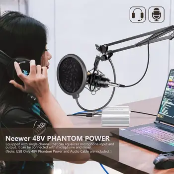 Neewer 1-Kanalo 48V USB Phantom Maitinimo šaltinis 5 pėdų USB Laidas XLR, kad XLR 3Pin Mikrofono Kabelis Bet Kondensatoriaus Mikrofonas
