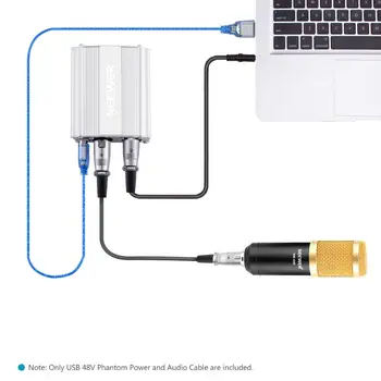 Neewer 1-Kanalo 48V USB Phantom Maitinimo šaltinis 5 pėdų USB Laidas XLR, kad XLR 3Pin Mikrofono Kabelis Bet Kondensatoriaus Mikrofonas