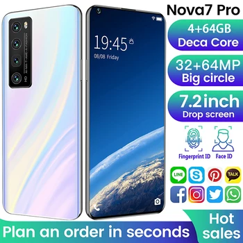 Nova7 Pro 4+64GB 7.2-Colių Tiesa, Perforuotas HD Ekranas, 3D High-End Mados Karšto Išlenktas Stiklo Atgal Padengti All-In-One Mašina, Dual Kortelės