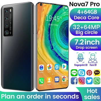 Nova7 Pro 4+64GB 7.2-Colių Tiesa, Perforuotas HD Ekranas, 3D High-End Mados Karšto Išlenktas Stiklo Atgal Padengti All-In-One Mašina, Dual Kortelės