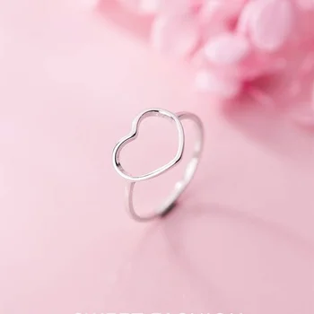 Originali 925 Sterlingas Sidabro Žiedas Moterims Tuščiaviduriai Širdies bižuterijos asmeninį pavadinimas Valentino Diena Dovana