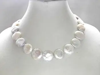 Originali dirbtiniu būdu išaugintų natūralių Keshi monetos gėlavandenių perlų vėrinį balta 3-kaip 14mm 17