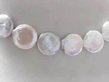 Originali dirbtiniu būdu išaugintų natūralių Keshi monetos gėlavandenių perlų vėrinį balta 3-kaip 14mm 17