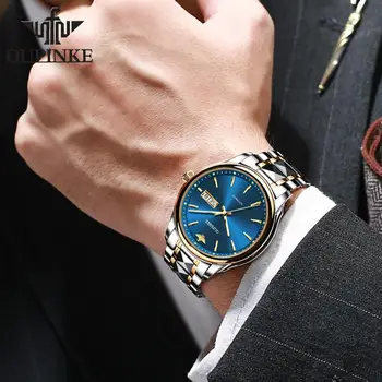 OUPINKE Viršuje Prabangos Prekės ženklo Vyrai Automatinis Mechaninis laikrodis atsparus Vandeniui Nerūdijančio Plieno Watchstrap Prabanga Safyras Mirro Vyrų Žiūrėti