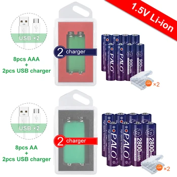 PALO 1,5 v AAA 900mWh 1,5 V AA 2800mWh Ličio Li-ion AA AAA Akumuliatorius + Baterijos Atveju AA, AAA tipo Baterijos