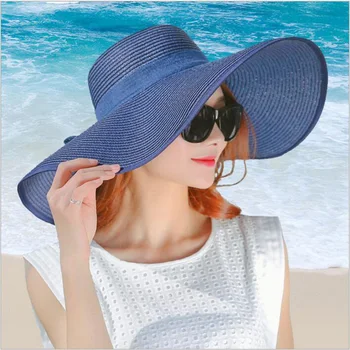 Paprasta vasaros šiaudų skrybėlę moterys didelis, platus kraštų paplūdimio skrybėlę nuo saulės skrybėlę, sulankstomas visiškai nepraleidžia saulės spindulių UV apsauga panamos skrybėlė kaulų chapeu feminino