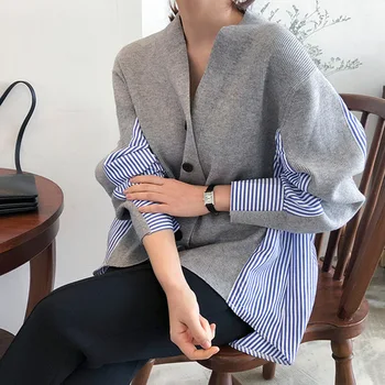 Paprastas susiuvimas juostele prarasti ilgomis rankovėmis džemperis moterims 2019 naują pavasario ir rudens atostogų dviejų marškinėliai, topai