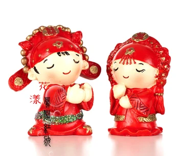 Pigūs vestuvių Dervos Kinijos lėlės apdailos tortas topper sutuoktinių pora tortas toppers tradicinių dovanų kambario dekoracijas figūrėlės