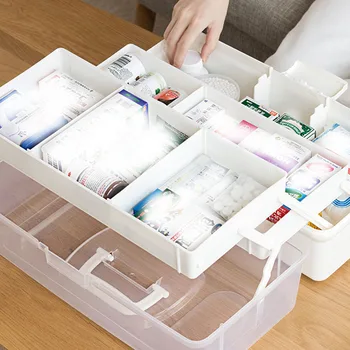 Plastikiniai Talpinimo Medicinos Box 3 Sluoksniu Makiažo Tabletes Turėtojas Nešiojamų Medicina Saugojimo Konteineriu Kabineto Atveju Pirmosios Pagalbos Lauke