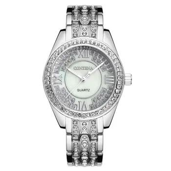 Prabangių Laikrodžių Moterų Mados Atsitiktinis Ponios Žiūrėti Silver Strainless Plieno kalnų krištolas Rankiniai Laikrodžiai Moterims, Kvarciniai Laikrodžiai hodinky