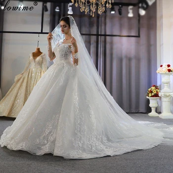 Princesė Elegantiškas Duobute Balto Vestuvių Suknelės 2020 M Ilgio Rankovėmis Ir Nėrinių Vestuvių Suknelės Nėriniai-Up Koplyčia, Prabangus Nuotakų Suknelės Užsakymą