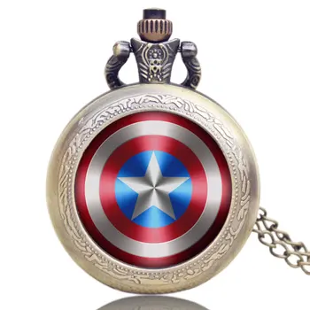 Reloj Mujer Derliaus Kišenėje Žiūrėti Marvel Comics Kapitonas Amerika Shield Ginklas, Laikrodžiai Moterims, Moteris Kišeninio Laikrodžio Su Karoliai