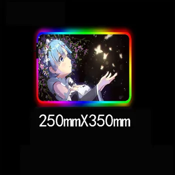 Rem Vėl Nulis Anime Mergina RGB Žaidimų Pelės Mygtukai Didelis Kompiuterio Pelės Padas XXL Žaidėjai LED Apšvietimu Muse Trinkelėmis, kiliminė danga, Klaviatūra, Žaidimų Stalas