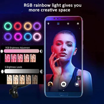 RGB LED Blykste Žiedas Užpildyti Šviesos Profesinės Full Pritemdomi Selfie Šviesos su App Kontrolės 