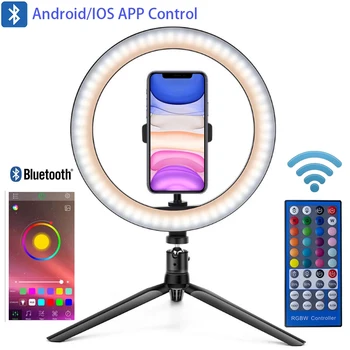 RGB LED Blykste Žiedas Užpildyti Šviesos Profesinės Full Pritemdomi Selfie Šviesos su App Kontrolės 