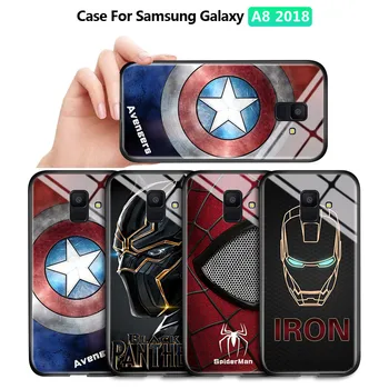 Samsung Galaxy A8 A6 Plius 2018 A750 A730 A530 Marvel Keršytojas Superhero Atveju Ironman Black Panther Grūdinto Stiklo Atgal Padengti