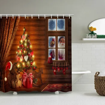 Santa Claus ne Kalėdų spinta Švenčių dušo užuolaidos Atostogų vonios Vandeniui pertvara, užuolaida Vonios uždanga