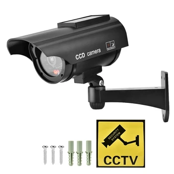 Saulės Energijos Manekeno Kameros Vandeniui CCTV Saugumo Netikrą Kameros Su VAIZDO Lipdukas Mirksi LED Šviesos Nemokamas Pristatymas