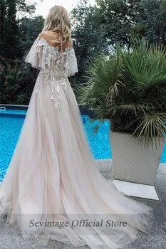 Sevintage Bžūp Rankovėmis Boho Vestuvių Suknelės 2021 Nėrinių Aplikacijos Nuotakos Suknelė Iliuzija Atgal Princesė, Vestuvinių Suknelių Plius Dydis