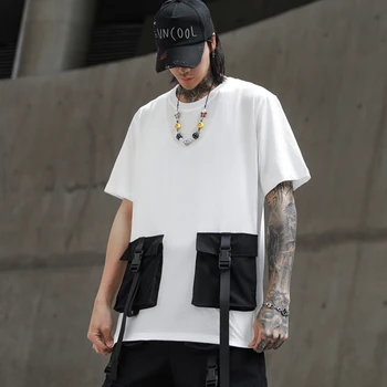 Streetwear Medvilnės marškinėliai Vyrams trumpomis Rankovėmis Hip-Hop Mens T shirts 2020 metų Vasaros Kišenės Tee Marškinėliai Homme