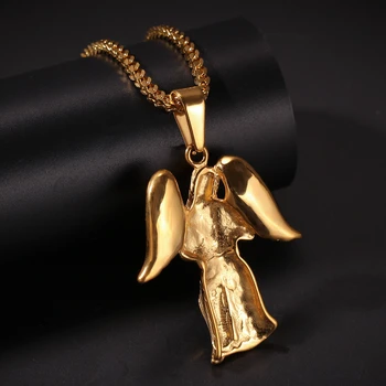 THE BLING KARALIUS Pasirinktinis Nerūdijančio angelas su Sparnais Karoliai Hip-Hop Visą Lediniame Iš Kubinis Cirkonis aukso skiedra CZ Stone
