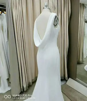 Tikrasis VAIZDAS #3101 Pasirengę Į Laivą be Rankovių Balta Backless Satino paskirties nuotakos suknelė paprasta, plius dydis Undinė Vestuvių Suknelė