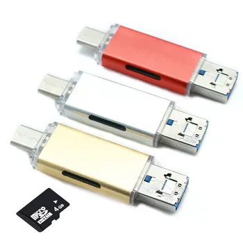 Tipas-C kortelių skaitytuvas 3 in 1 didelės spartos TF card reader kortelės adapteris USB 3.0 OTG memory stick, skirtą išmanųjį telefoną metalo pendrive