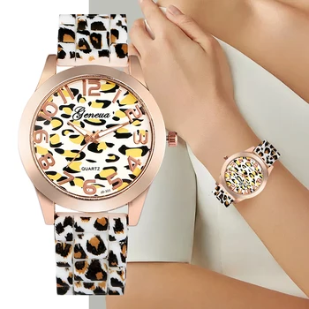 Unikalus Leopardas Spausdinti Kvarco Žiūrėti Moterims Silikono Dirželis Laikrodžiai, Šviesos Analoginis Laikrodis moterims
