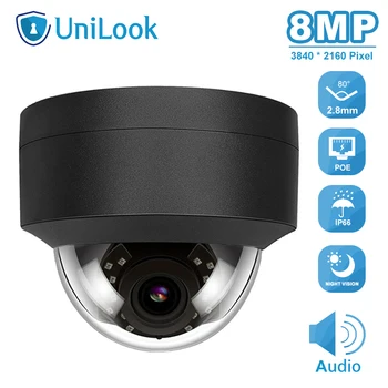 UniLook 8MP POE Dome IP Kameros 2,8 mm Pastatytas Mikrofonas Hikvision ONVIF Suderinamas Lauko Saugumo Naktinio Matymo IR30m H. 265