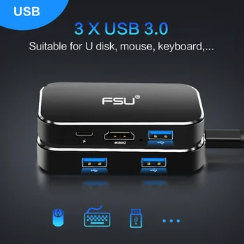 USB C iki HDMI 4K 60HZ 30Hz Adapteris USB C HUB Su 100W PD Įkrovimas USB 3.0 