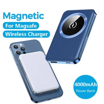 Už Magsafe Belaidį Kroviklį Power Bank-Ultra Plonas 4000mAh Magnetinio Įkrovimo PowerBank Už iPhone12 Pro Max Mini 