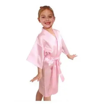 Vaikai Kieto Satino Viskozė Kimono Skraiste Bridesmaid, Kietas Chalatas Vaikų Pižamą Sleepwear Padažu Suknelė