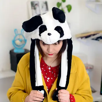 Vaikų, Suaugusiųjų Trumpas Pliušinis Mielas 3D Animaciją Panda Gyvūnų Skrybėlę su persikėlimu į Ausis Dvigubas oro Pagalvė Letenas Šiltas Earflap Bžūp Žaislas Šalių Rekvizitai