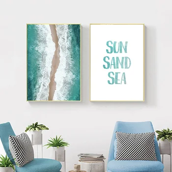Vaizdas Atogrąžų Vandenyno Paplūdimys Plakatas Vasaros Jūros Wavs Palmių Lapų Spausdinimo Dekoracijos Sienos Meno Tapybos Drobės Dekoratyvinis Nuotrauką