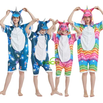 Vasaros trumpomis Rankovėmis Vaikai Gyvūnų Vienaragis Pižama pieno šilko Vyrai Moterys Panda Tigras Sleepwear Berniukų, Mergaičių pijama infantil