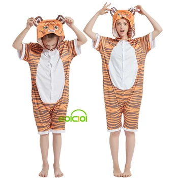 Vasaros trumpomis Rankovėmis Vaikai Gyvūnų Vienaragis Pižama pieno šilko Vyrai Moterys Panda Tigras Sleepwear Berniukų, Mergaičių pijama infantil