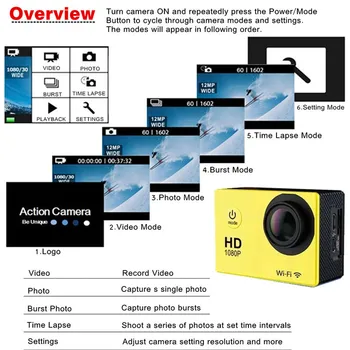 Veiksmo Kamera Full HD 1080P/ 30 k / s WiFi 170 Laipsnių 30m po vandeniu Vandeniui atsparus Šalmas Vaizdo Įrašymo Kameras, 1.5 Colių Cam Sportas