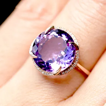 Violetinė crystal ametistas brangakmenių cirkonis deimantų žiedai moterims 18k aukso spalvos papuošalai bijoux bague šalies mados dovanos naujas
