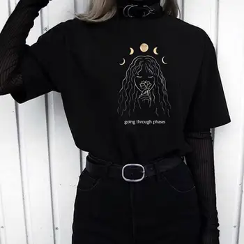 VIP HJN Angelas Velnio Gotikos T-Shirt Moterims degintis Spausdinti Grunge Estetinės Goth Marškinėliai Tamsiai Edgy Mados Streetwear Grafinis Tee