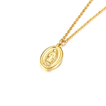Vnox Moterų Aukso Spalvos Nerūdijančio Plieno Medalionas Mergelės Marijos Karoliai Nerūdijančio Plieno Monetos Stiliaus Pakabukas Malda Papuošalai