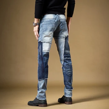 Vyrai Kratinys Džinsai Retro Ruožas Tiesios Kelnės Slim Fit Streetwear Mėlyna Džinsinio Audinio Kelnės