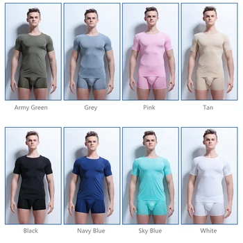 Vyrai Viršuje Tees Skaidrus Kultūrizmo Fitneso Marškinėlius trumpomis Rankovėmis Vyrų Apatiniai Undershirts Sexy marškinėliai ledo šilko 2019