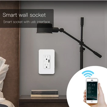 Wifi Smart Sienos, Elektros Rozetės Kištuką su 2 USB Lizdas Smart Gyvenimas/Tuya APP Nuotolinio Valdymo Niekur Dirbti su Alexa 