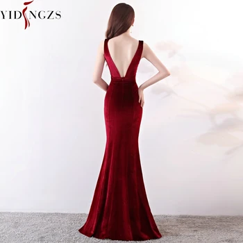 YIDINGZS 2021 Naujas V-kaklo Duobute Ilgą vakarinę Suknelę Elegantiškas Backless Veliūras Vakare Šalis Suknelė YD923